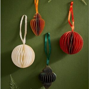 Handcrafted Artisanal golden touch 3D paper ornaments set of 4 NWT